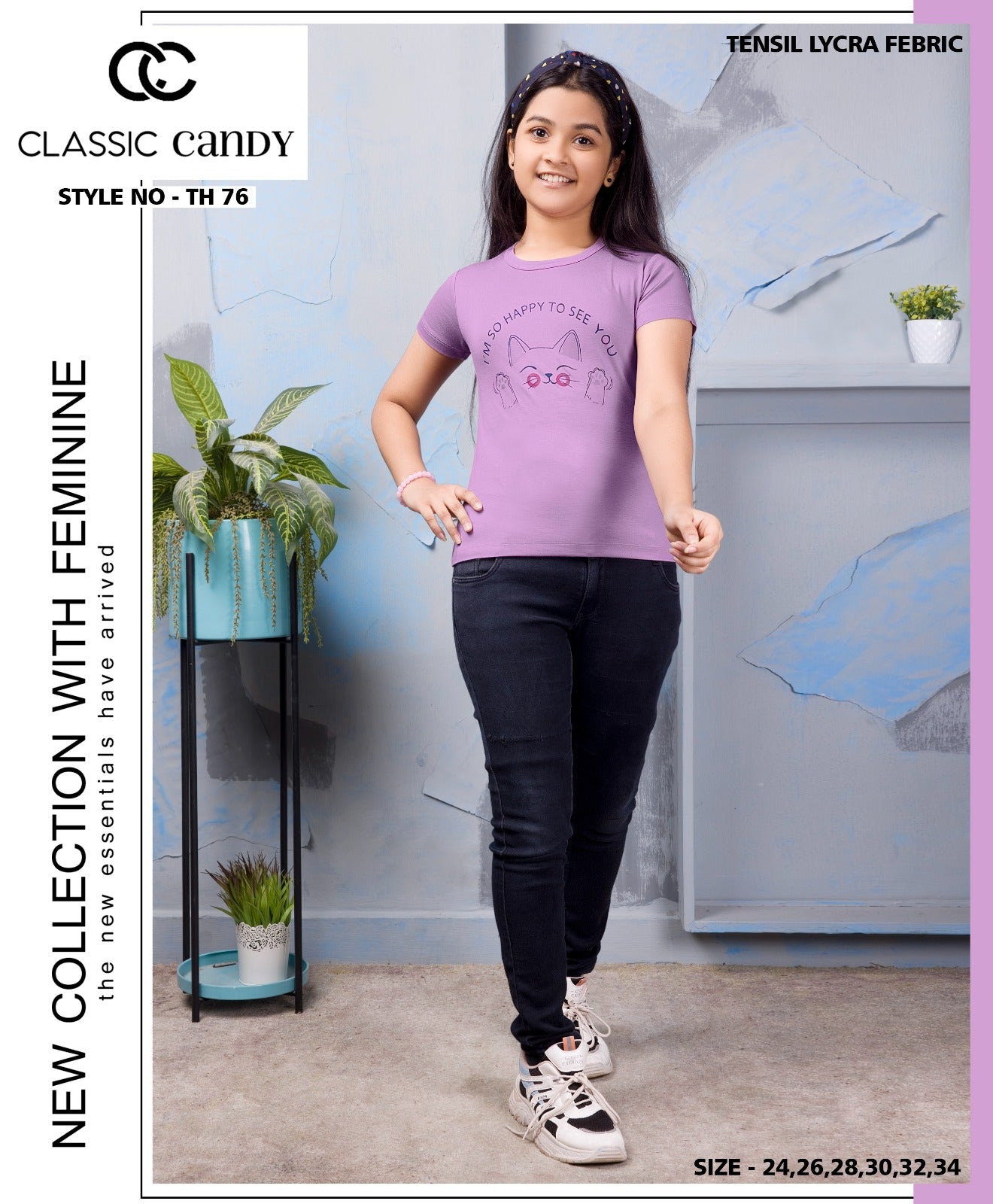 Th-76 Classic Candy Tencil Lycra Girls Tshirt