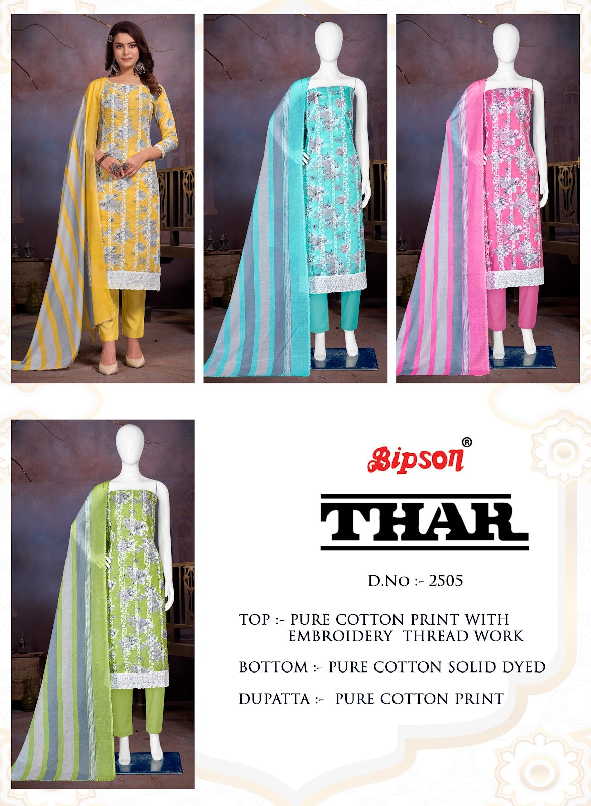 Thar 2505 Bipson Prints Cotton Pant Style Suits