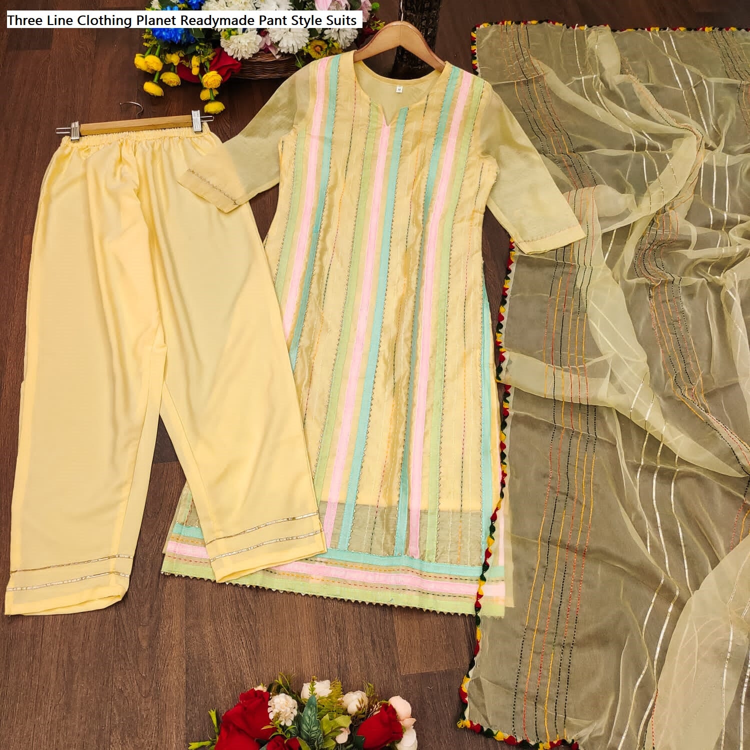 Three Line Clothing Planet Chanderi Readymade Pant Style Suits