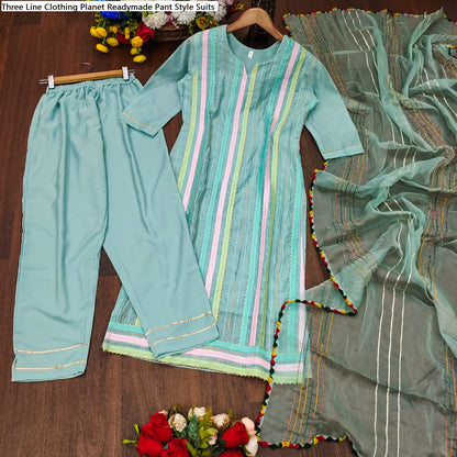 Three Line Clothing Planet Chanderi Readymade Pant Style Suits
