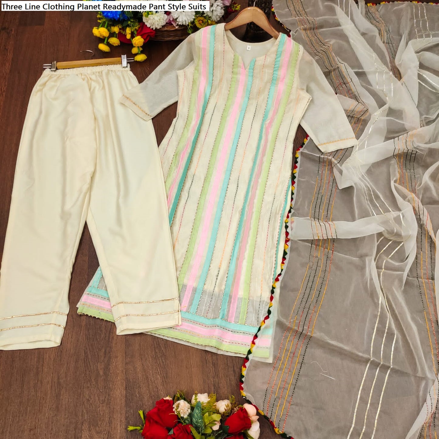 Three Line Clothing Planet Chanderi Readymade Pant Style Suits