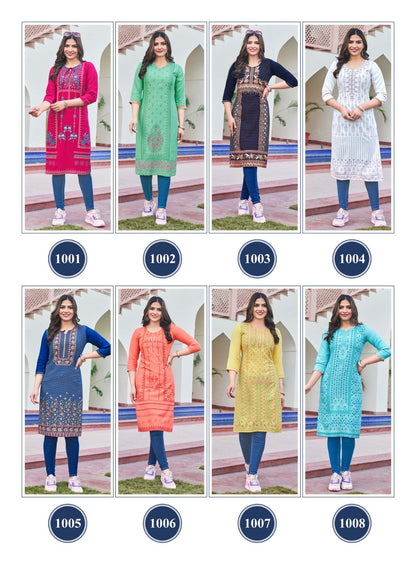 Tiara Vol 1 Hinaya Rayon Straight Cut Kurtis
