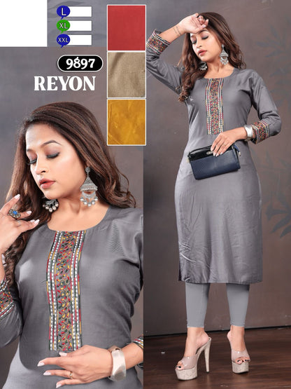 Tie Pattern Mmc Rayon Knee Length Kurtis