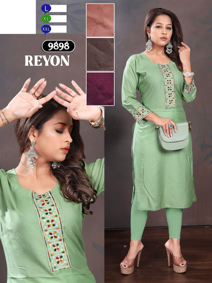 Tie Pattern Mmc Rayon Knee Length Kurtis