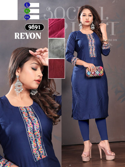 Tie Pattern Mmc Rayon Knee Length Kurtis