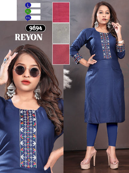 Tie Pattern Mmc Rayon Knee Length Kurtis