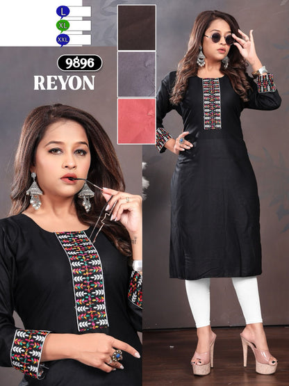 Tie Pattern Mmc Rayon Knee Length Kurtis