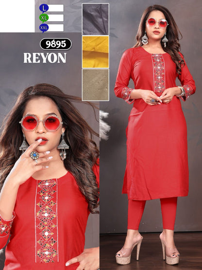 Tie Pattern Mmc Rayon Knee Length Kurtis