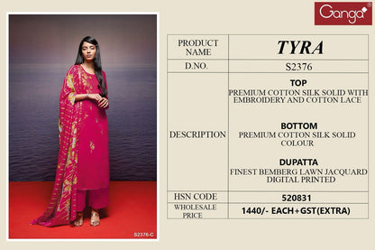 Tyra 2376 Ganga Cotton Silk Plazzo Style Suits