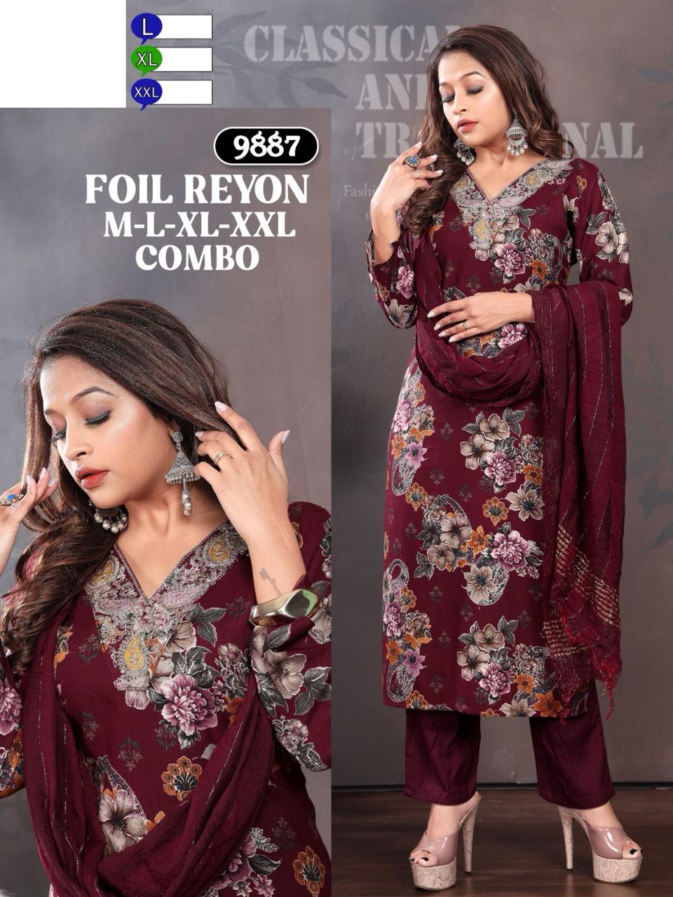 V Neck-0502 Mmc Rayon Foil Readymade Pant Style Suits