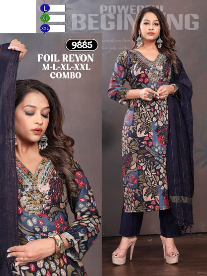 V Neck-0502 Mmc Rayon Foil Readymade Pant Style Suits