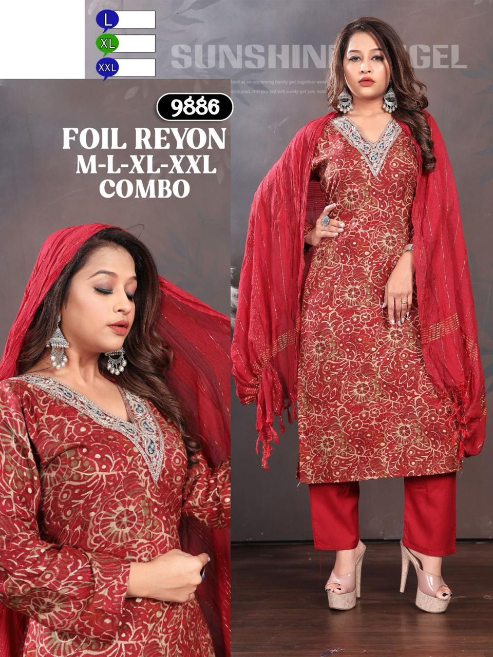 V Neck-0502 Mmc Rayon Foil Readymade Pant Style Suits