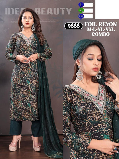 V Neck-0502 Mmc Rayon Foil Readymade Pant Style Suits