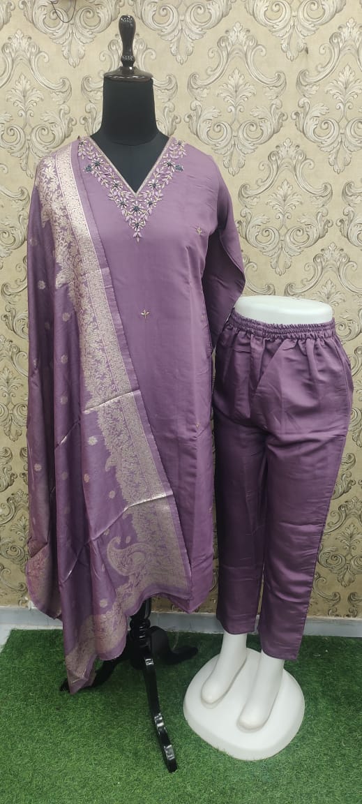 V Neck 1610 Kaso Silk Readymade Pant Style Suits