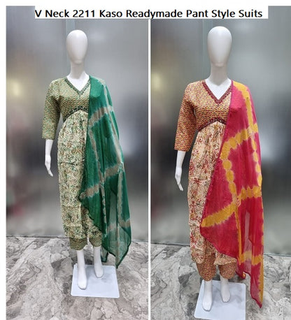 V Neck 2211 Kaso Modal Silk Readymade Pant Style Suits