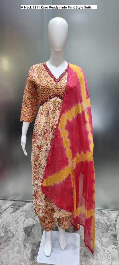 V Neck 2211 Kaso Modal Silk Readymade Pant Style Suits