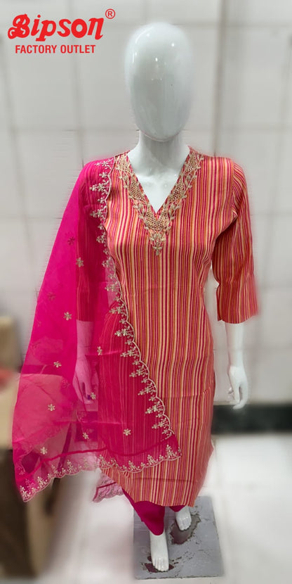 V Neck Bipson Prints Chanderi Readymade Pant Style Suits