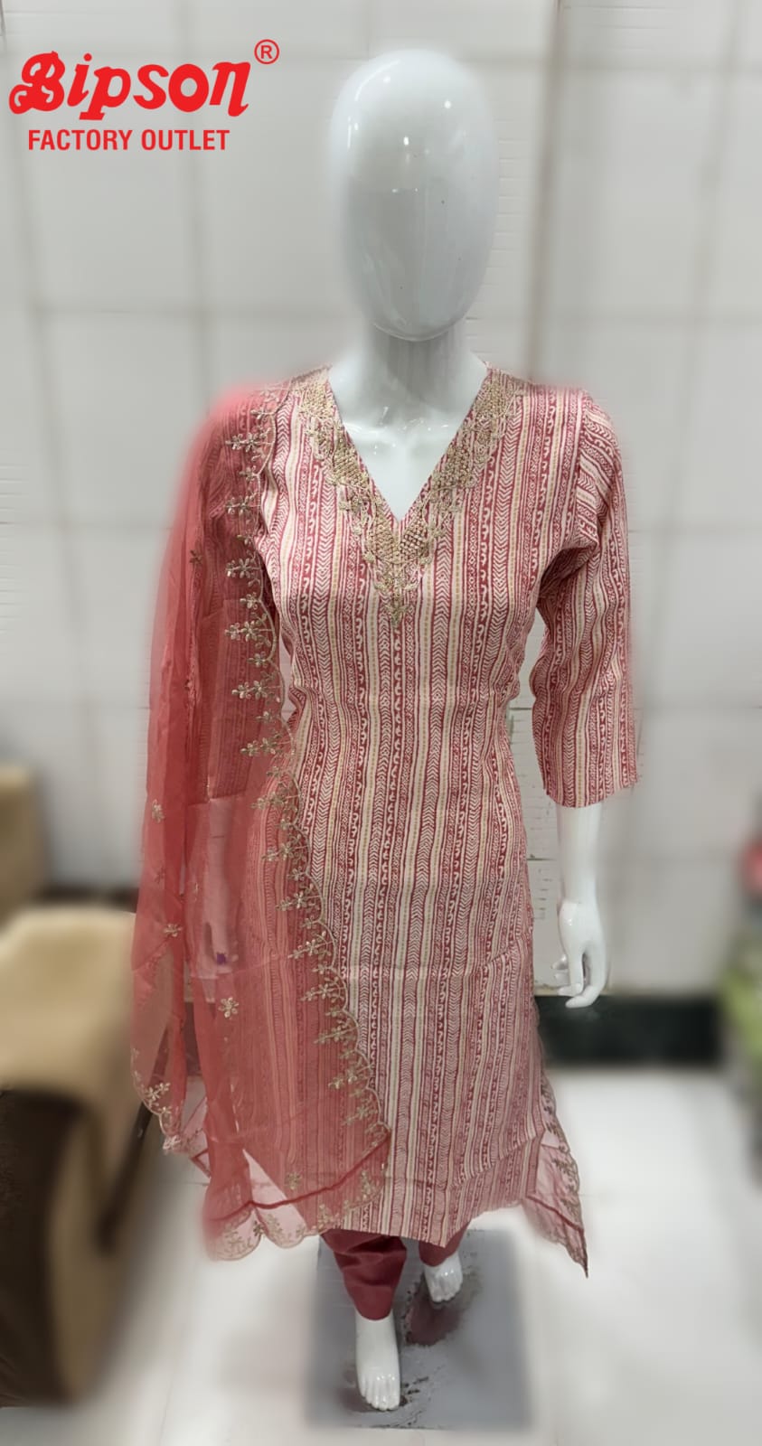 V Neck Bipson Prints Chanderi Readymade Pant Style Suits