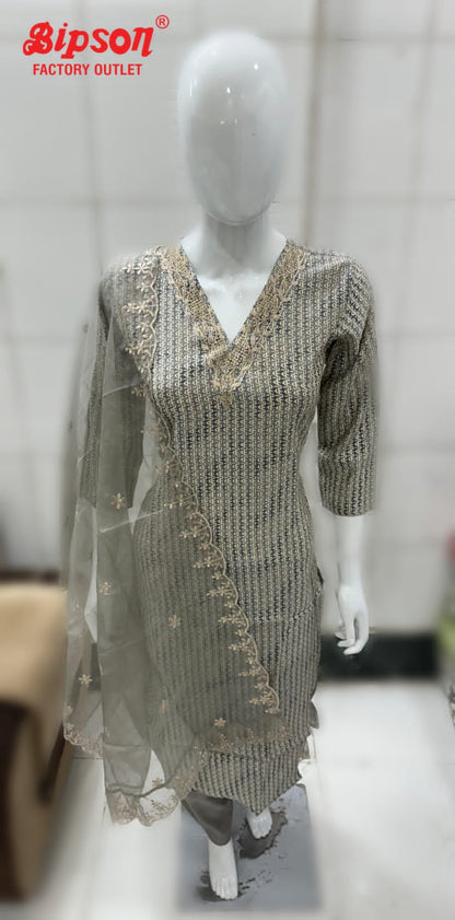 V Neck Bipson Prints Chanderi Readymade Pant Style Suits