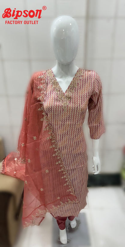 V Neck Bipson Prints Chanderi Readymade Pant Style Suits