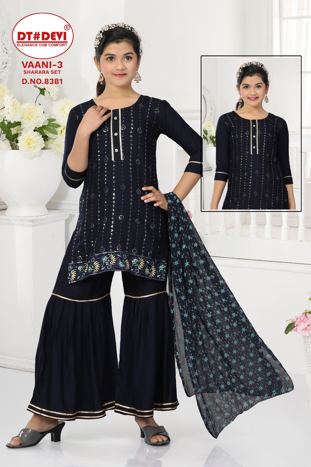 Vaani-3-8381 Dt Devi Rayon Readymade Girls Sharara Suits