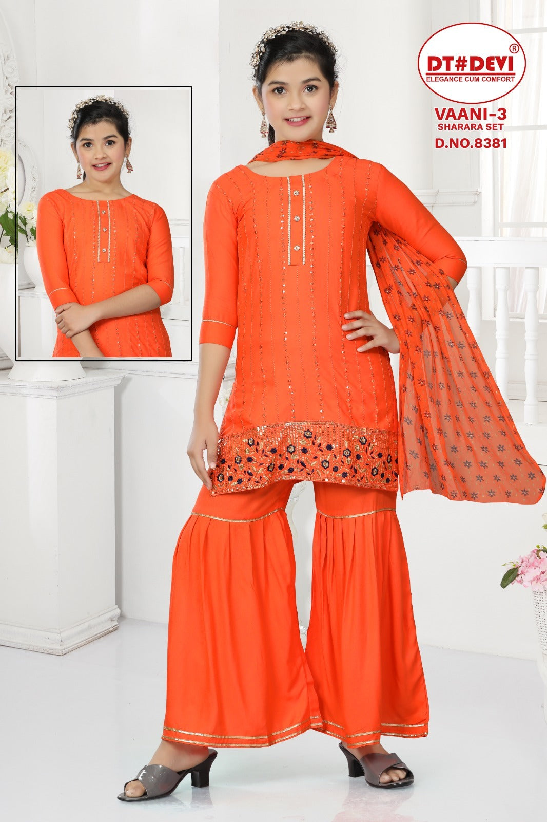 Vaani-3-8381 Dt Devi Rayon Readymade Girls Sharara Suits