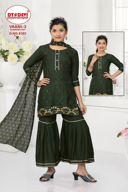Vaani-3-8381 Dt Devi Rayon Readymade Girls Sharara Suits