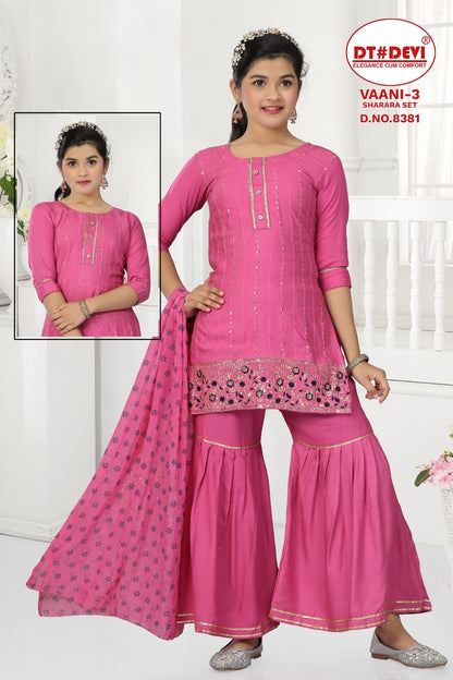 Vaani-3-8381 Dt Devi Rayon Readymade Girls Sharara Suits