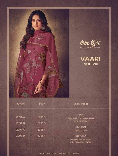 Vaari Vol Viii Omtex Muslin Plazzo Style Suits