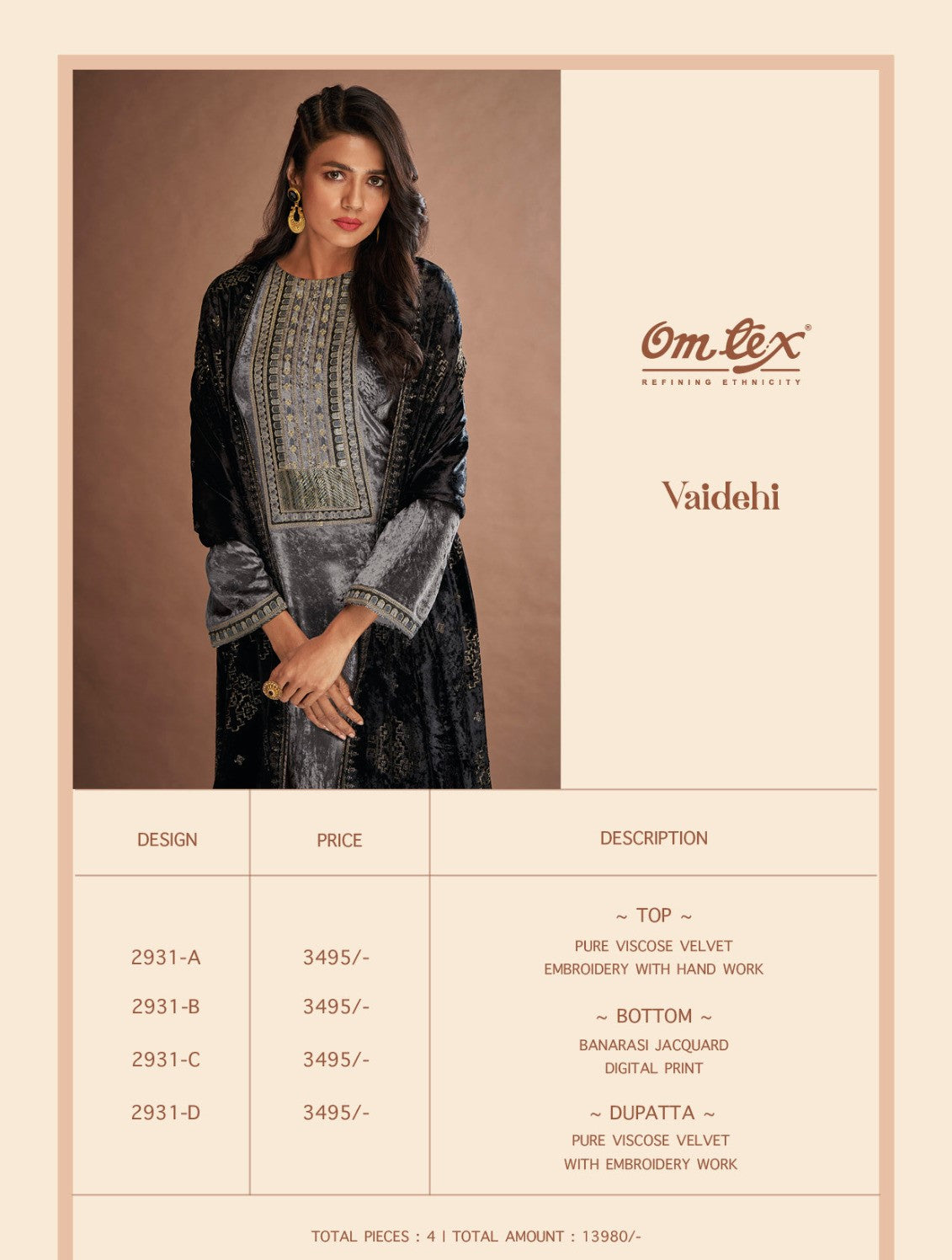 Vaidehi Omtex Velvet Suits