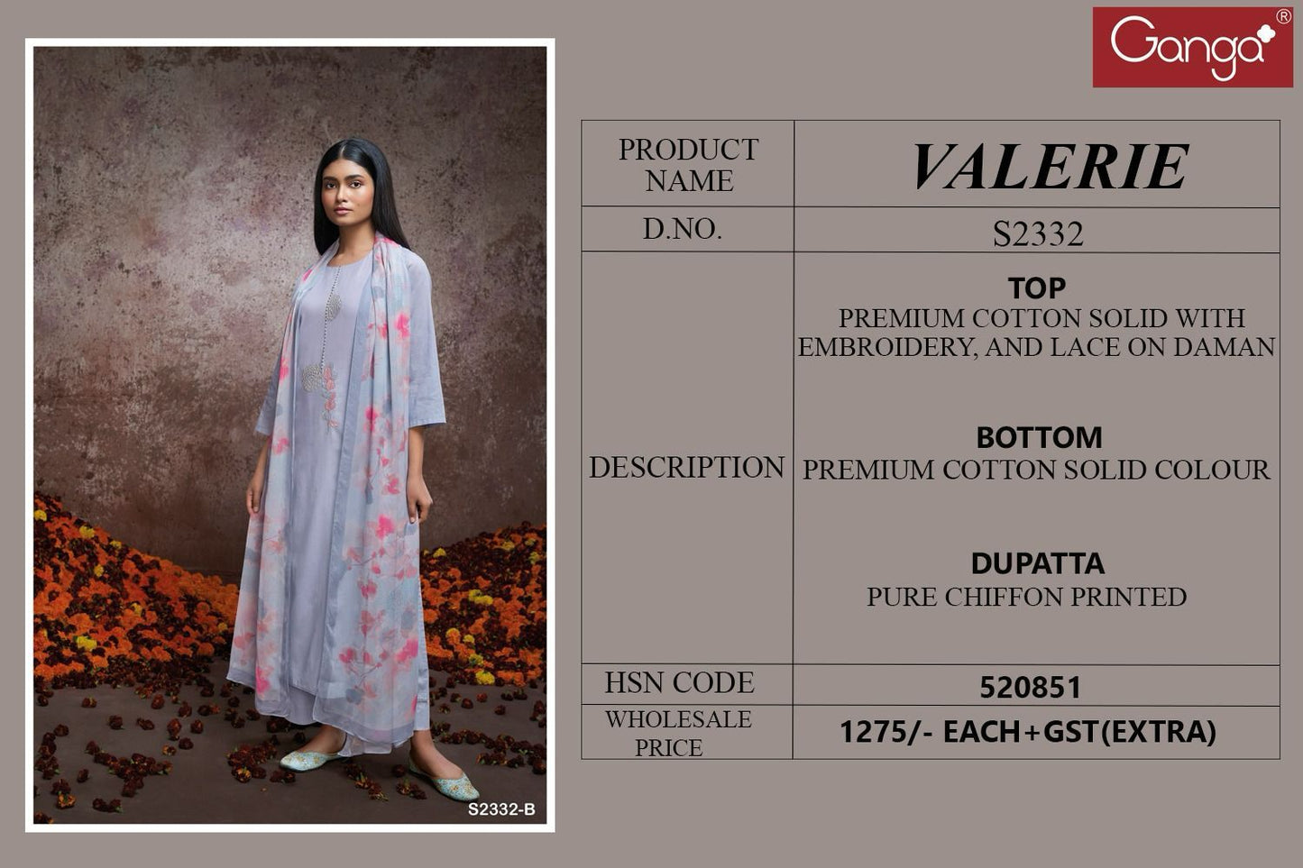 Valerie Ganga Premium Cotton Plazzo Style Suits