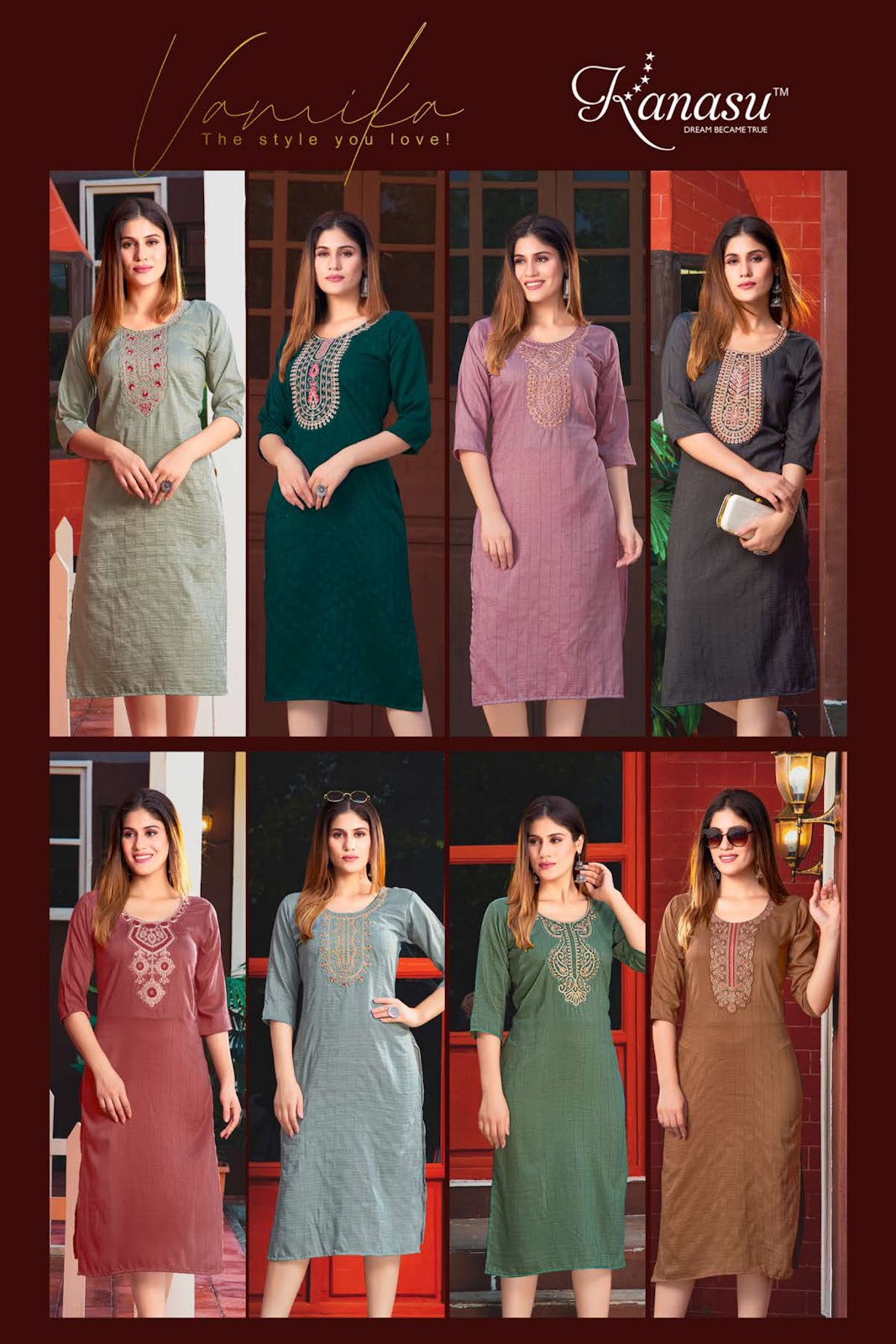 Vamika Kanasu Chinon Knee Length Kurtis