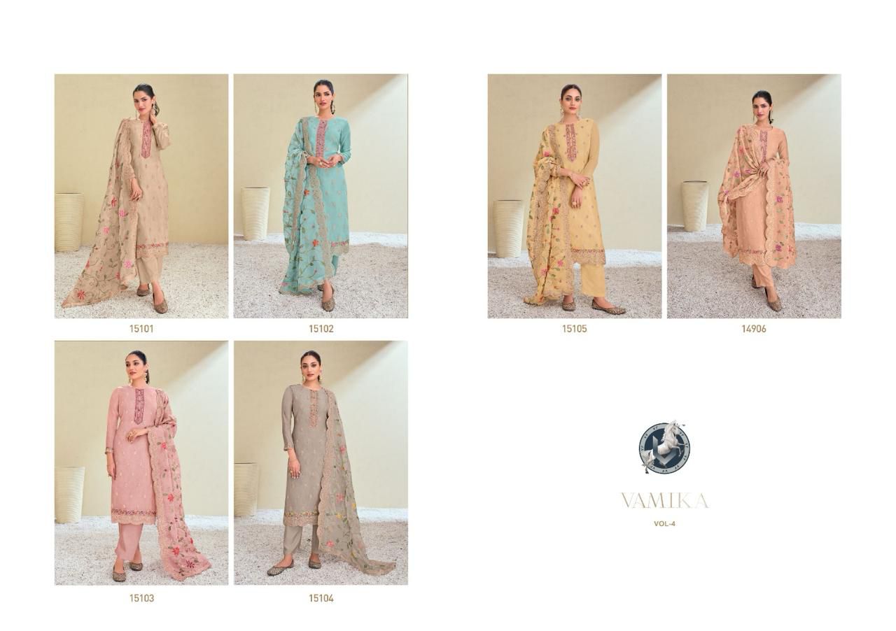 Vamika Vol 4 Vivek Organza Plazzo Style Suits