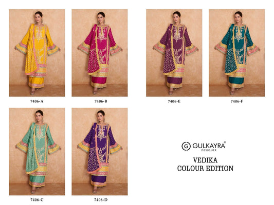 Vedika-Colour Edition Gulkayra Designer Chinon Pakistani Readymade Suits