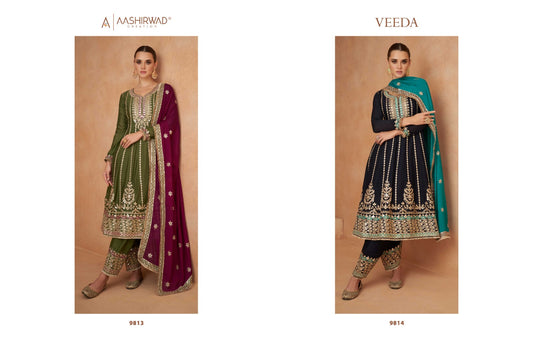 Veeda Aashirwad Creation Chinon Silk Pakistani Readymade Suits