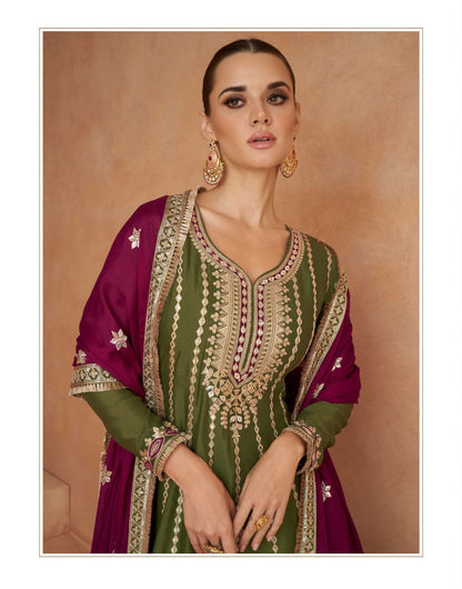 Veeda Aashirwad Creation Chinon Silk Pakistani Readymade Suits