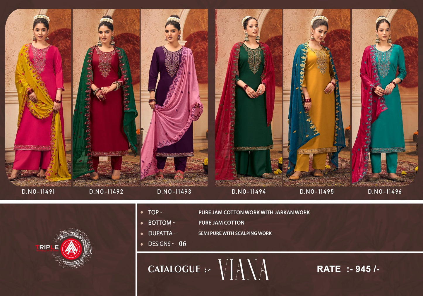 Viana Triple Aaa Jaam Cotton Pant Style Suits