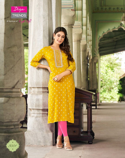 Victoria Vol 8 Diya Trends Rayon Long Straight Kurti