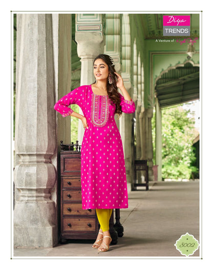 Victoria Vol 8 Diya Trends Rayon Long Straight Kurti