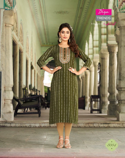 Victoria Vol 8 Diya Trends Rayon Long Straight Kurti