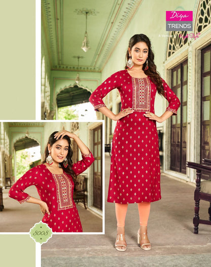 Victoria Vol 8 Diya Trends Rayon Long Straight Kurti