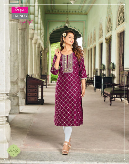 Victoria Vol 8 Diya Trends Rayon Long Straight Kurti