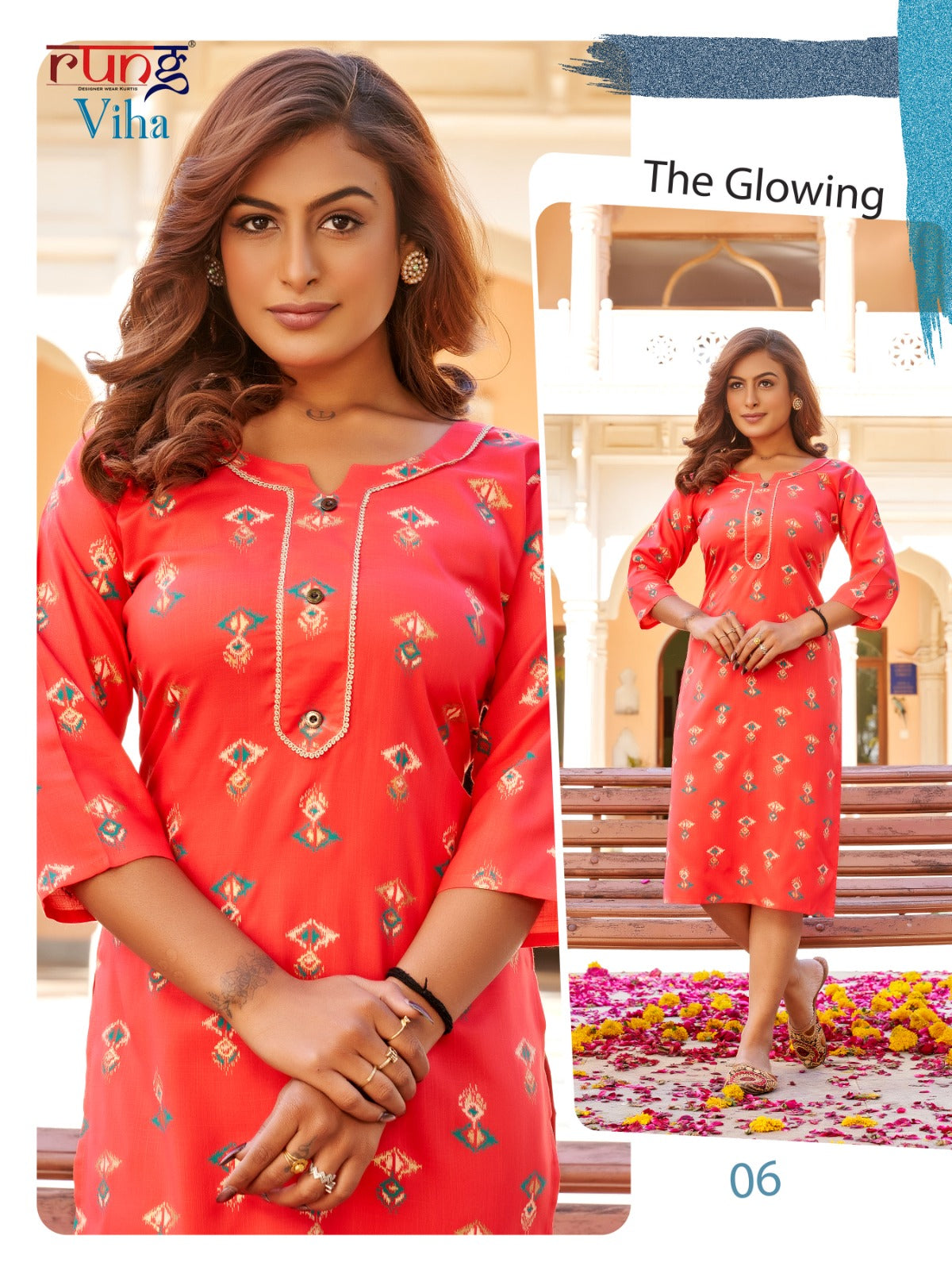 Viha Rung Rayon Knee Length Kurtis