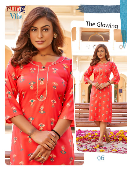 Viha Rung Rayon Knee Length Kurtis