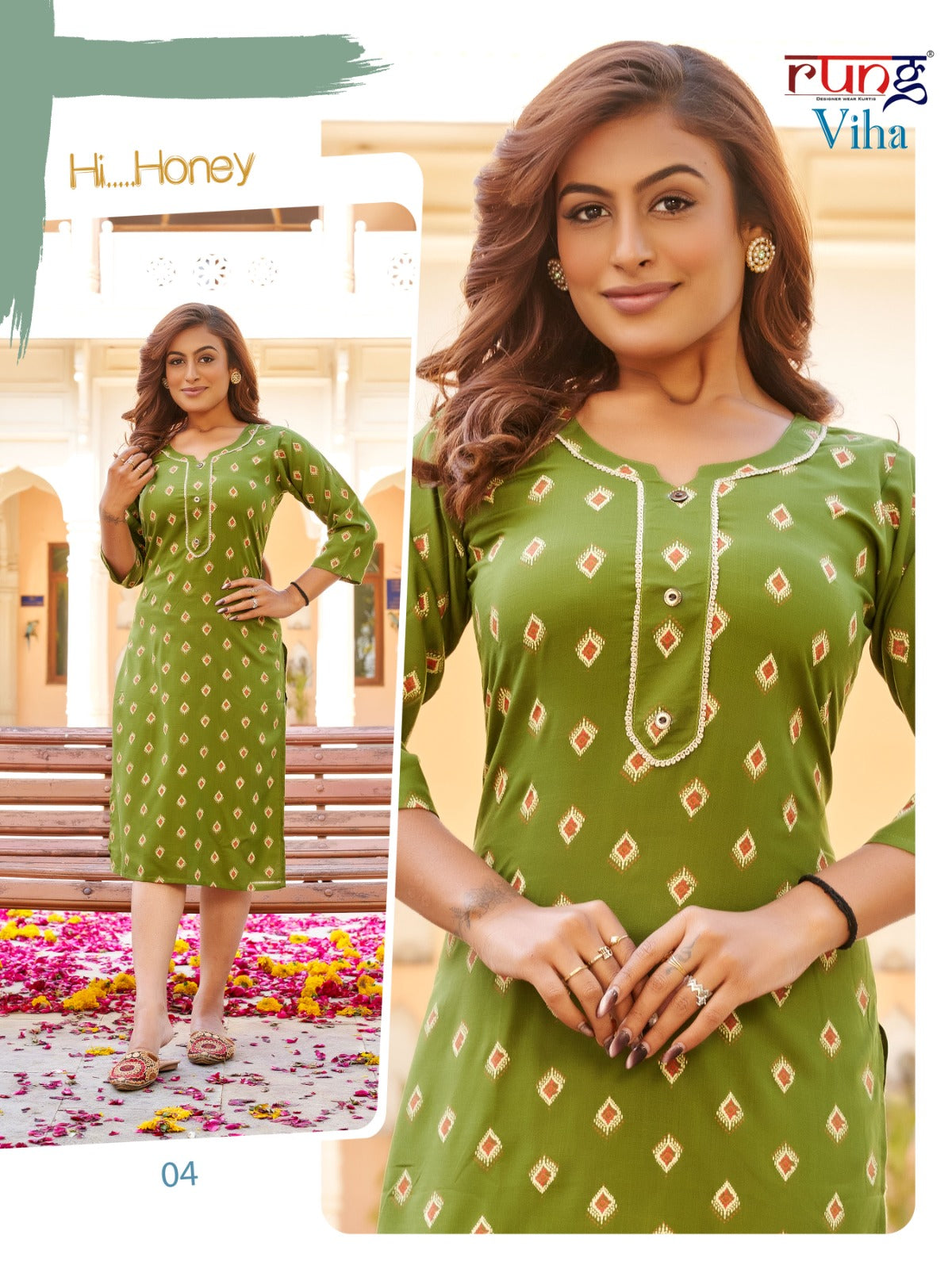 Viha Rung Rayon Knee Length Kurtis