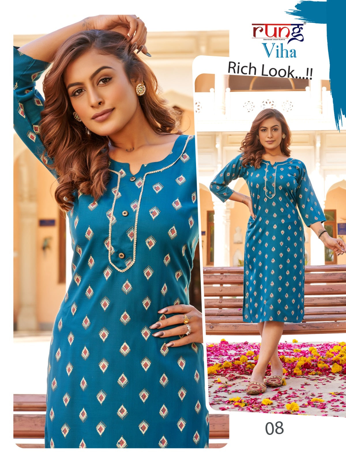 Viha Rung Rayon Knee Length Kurtis
