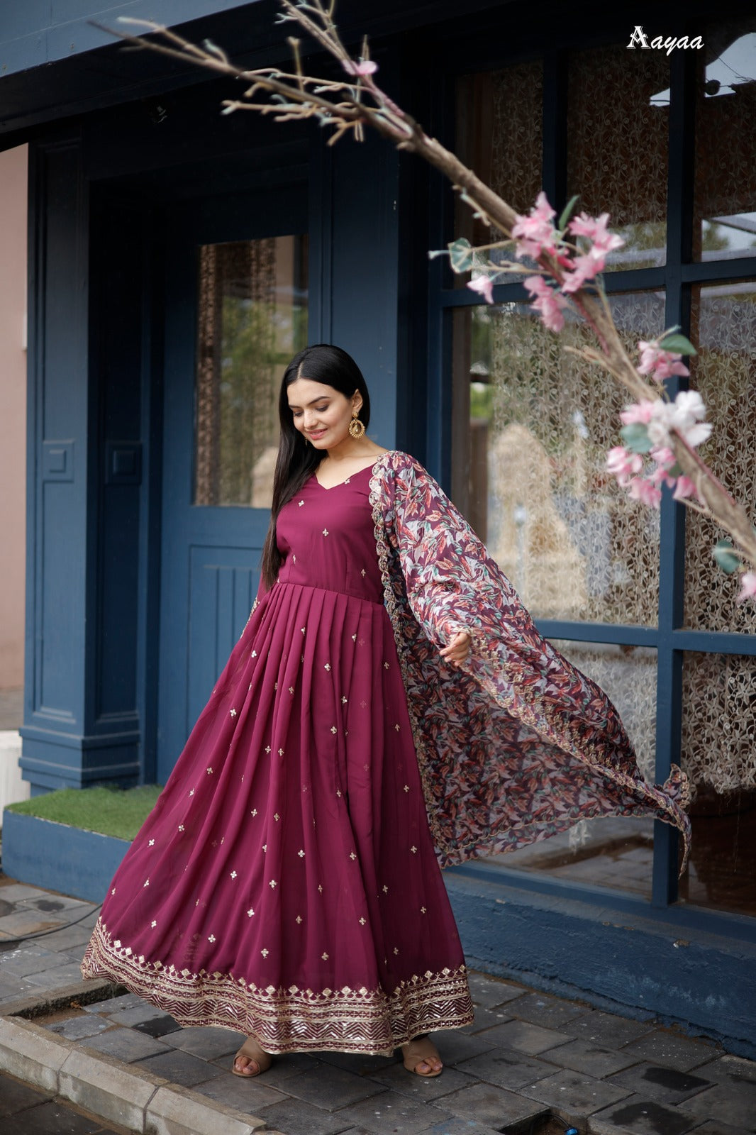 Women Indian Flared Anarkali Kurta Cotton Dupatta Bollywood Style Wedding  Gown | eBay
