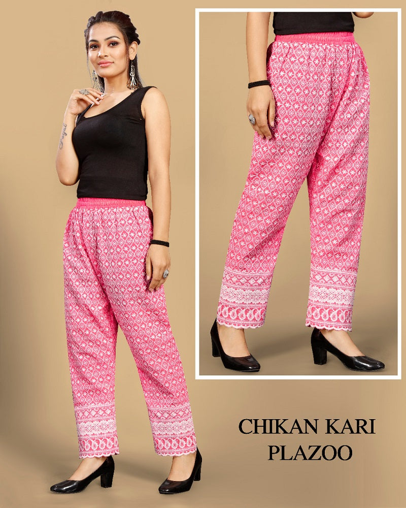 Stylish Latest Full Length Cotton Chikankari/Chikan Palazzo Fit Women Bell  Bottom Pants For Girls & Ladies