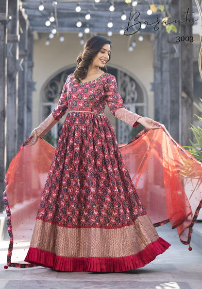Vol 3 Basanti Georgette Gown Dupatta Set
