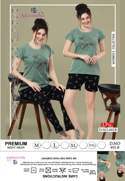 Vol 492 Kavyansika Shorts Pyjama Night Suits